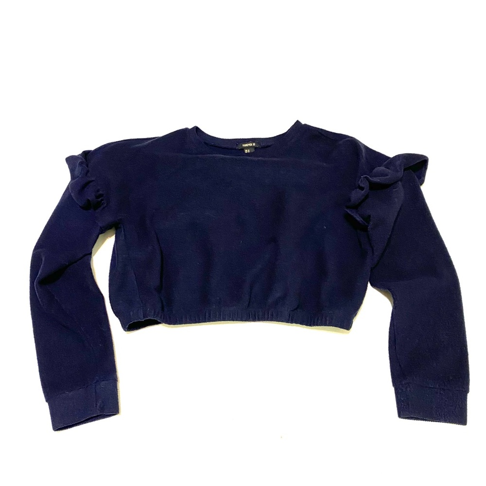 Forever 21 Dark Blue Cropped Ruffle Sweater